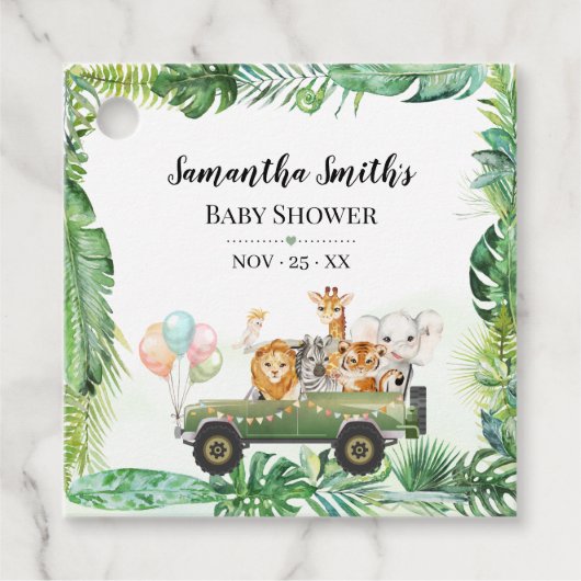 Safari Baby Animals Oerwoud Tropisch Baby shower Bedankjes Labels (Voorkant)