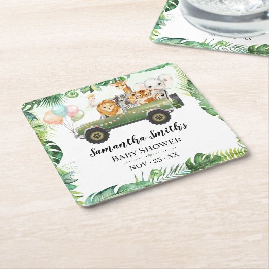 Safari Baby Animals Oerwoud Tropisch Baby shower Kartonnen Onderzetters (Schuin)
