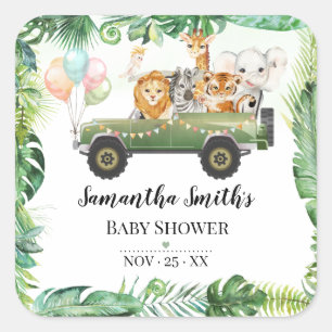 Safari Baby Animals Oerwoud Tropisch Baby shower Vierkante Sticker