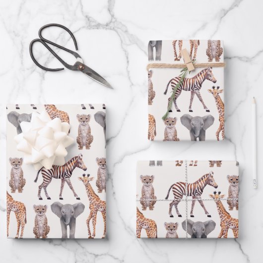 Safari Baby Animals Patroon Inpakpapier Vel (Voorkant)