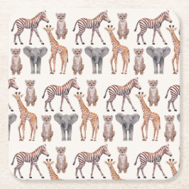 Safari Baby Animals Patroon Kartonnen Onderzetters