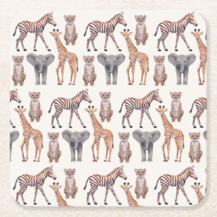 Safari Baby Animals Patroon Kartonnen Onderzetters