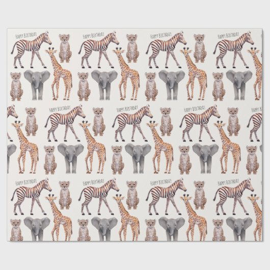 Safari Baby Animals Pattern Personalized Cadeaupapier (Vlak)