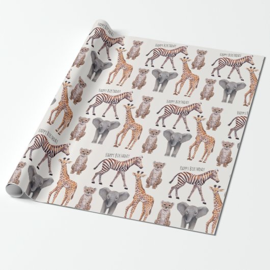 Safari Baby Animals Pattern Personalized Cadeaupapier (Uitgerold)