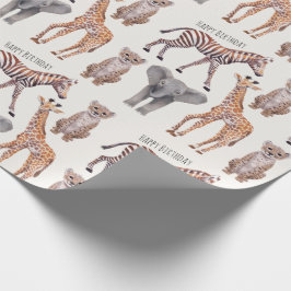 Safari Baby Animals Pattern Personalized Cadeaupapier