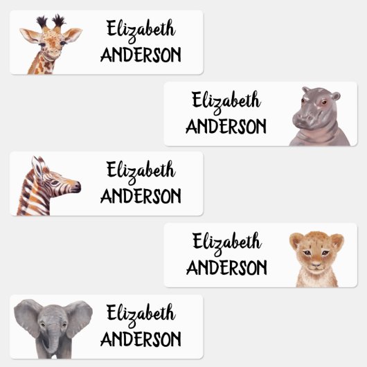 Safari Baby Animals Persoonlijke naam Kinder Labels (Groep)