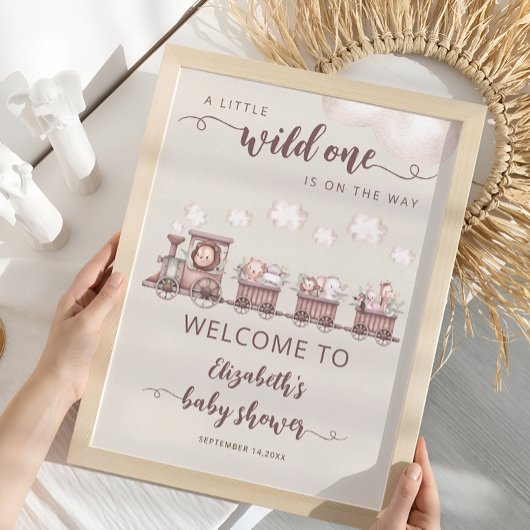 Safari Baby Animals Train Baby shower Welkom Poster