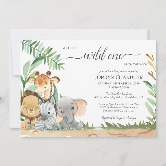 Safari Baby Animals Wild One Baby shower Kaart (Voorkant)