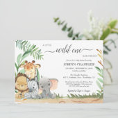Safari Baby Animals Wild One Baby shower Kaart (Staand voorkant)