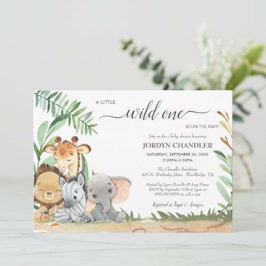 Safari Baby Animals Wild One Baby shower Kaart (Staand voorkant)