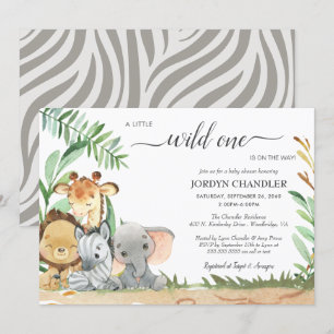 Safari Baby Animals Wild One Baby shower Kaart