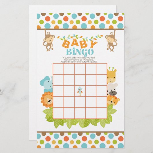 Safari Baby Bingo Game with Animals (Voorkant / Achterkant)