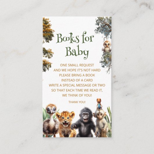 Safari Baby Dieren Baby shower Boekaanvraag Informatiekaartje (Voorkant)