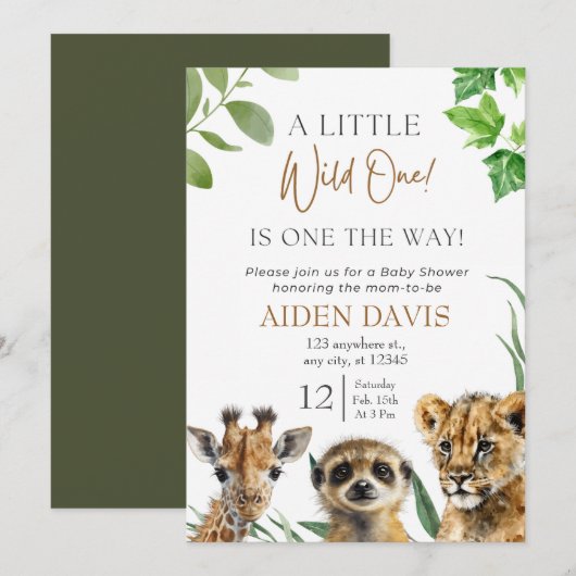 Safari Baby Dieren Baby shower Kaart (Voorkant / Achterkant)