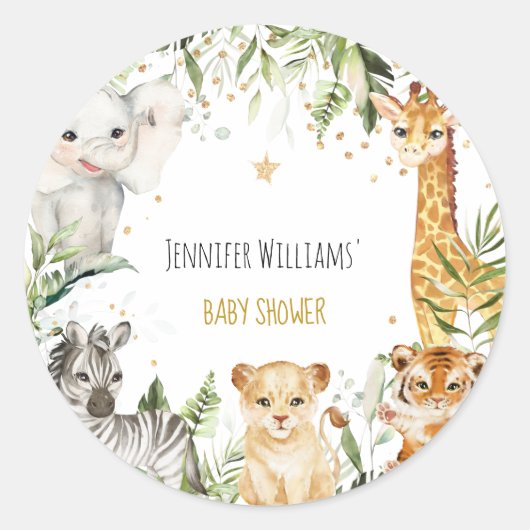 Safari Baby Dieren Baby shower Ronde Sticker (Voorkant)