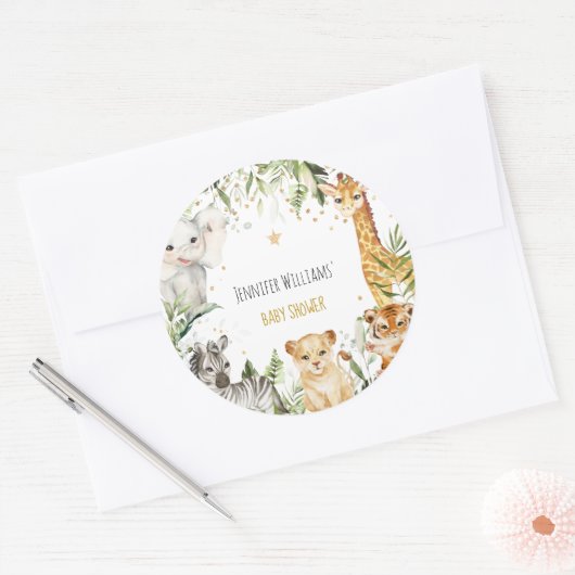Safari Baby Dieren Baby shower Ronde Sticker (Envelop)