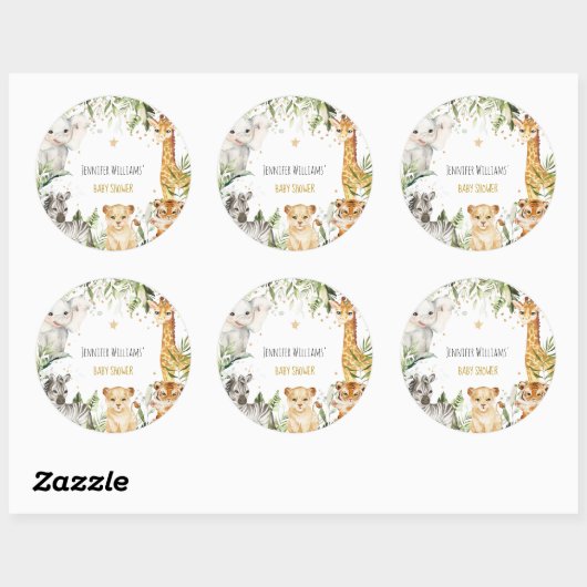 Safari Baby Dieren Baby shower Ronde Sticker (Vel)