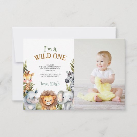 Safari Baby Dieren Eerste Verjaardag Dank u kaart (Voorkant)