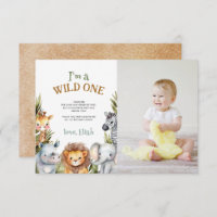 Safari Baby Dieren Eerste Verjaardag Dank u kaart