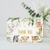 Safari baby dieren en groen bedankkaart (Staand voorkant)