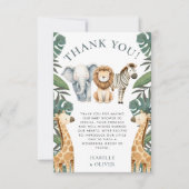 Safari Baby Dieren en Groen Dank u kaart (Voorkant)