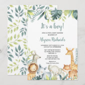 Safari baby dieren Het is een jongen groen douche Kaart (Voorkant / Achterkant)