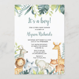 Safari baby dieren Het is een jongen groen douche Kaart