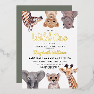 Safari Baby Dieren Illustratie Baby Shower Folie Uitnodiging