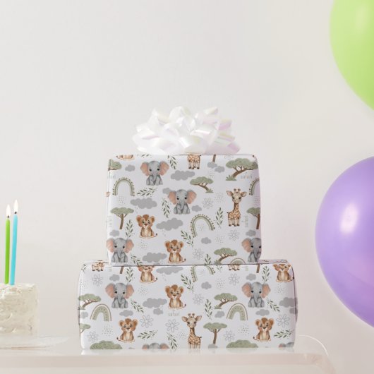 Safari Baby Dieren Regenbogen Baby shower Cadeaupapier (Feestgeschenken)
