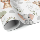 Safari Baby Dieren Regenbogen Baby shower Cadeaupapier (Rol Hoek)