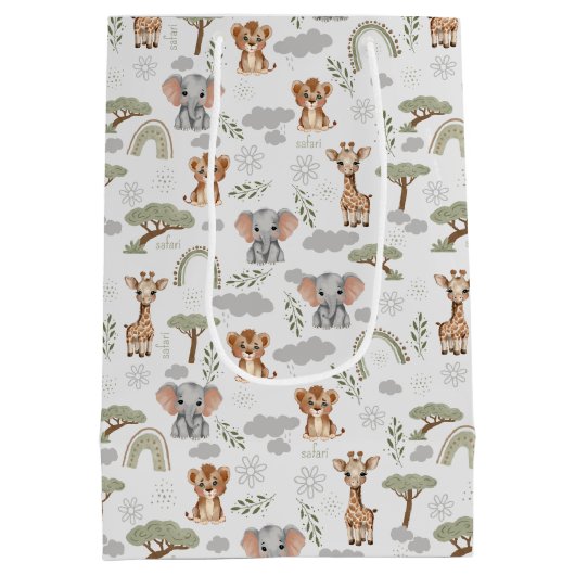 Safari Baby Dieren Regenbogen Baby shower Medium Cadeauzakje (Achterkant)