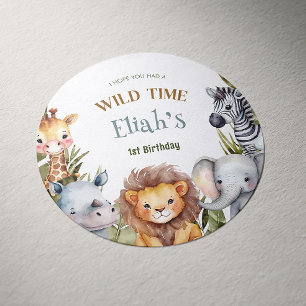 Safari Baby Dieren Wild Een Eerste Verjaardag Ronde Sticker