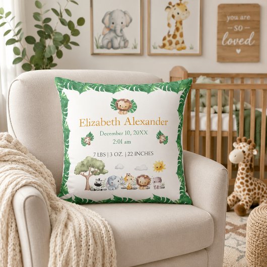 Safari Baby Geboorte Stats Nursery  Kussen