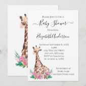 Safari Baby Giraffe met roze bloemen Kaart (Voorkant / Achterkant)