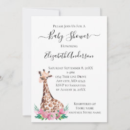 Safari Baby Giraffe met Roze Bloemen Kaart