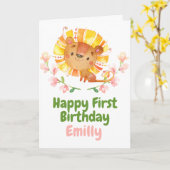 Safari Baby Lion Happy 1st Birthday Card Kaart (Gele Bloem)