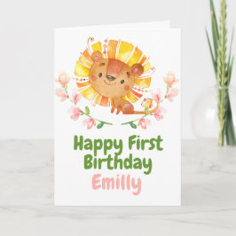 Safari Baby Lion Happy 1st Birthday Card Kaart