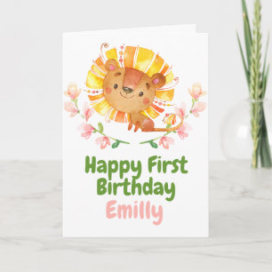 Safari Baby Lion Happy 1st Birthday Card Kaart