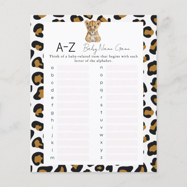 Safari Baby Naam Douche Spel (Voorkant)