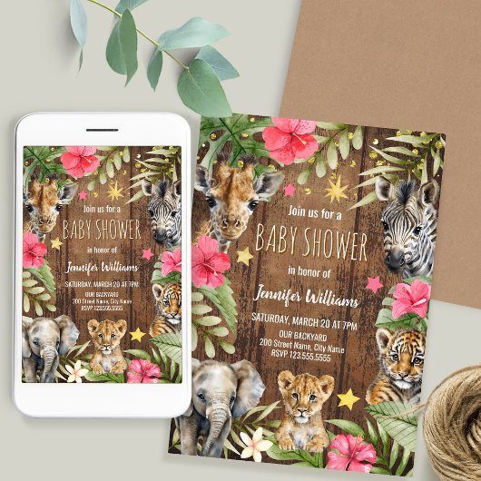 Safari Baby Shower Baby Animals Invitation Kaart