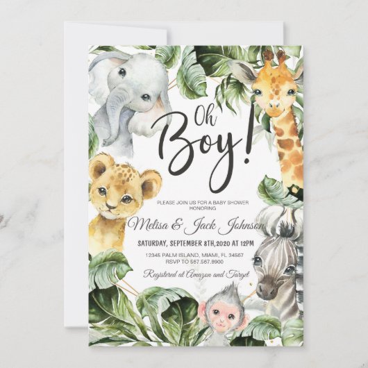 Safari baby shower baby boy shower kaart (Voorkant)