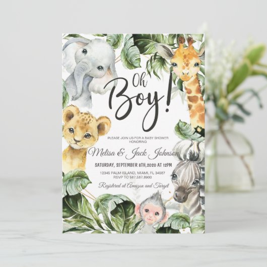 Safari baby shower baby boy shower kaart (Staand voorkant)