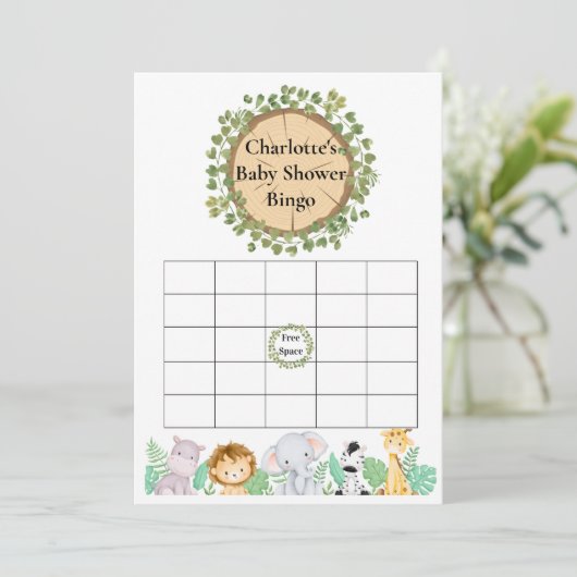 Safari Baby shower Bingo en Name Race Card Kaart (Staand voorkant)