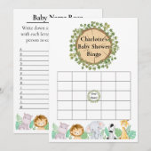 Safari Baby shower Bingo en Name Race Card Kaart (Voorkant / Achterkant)