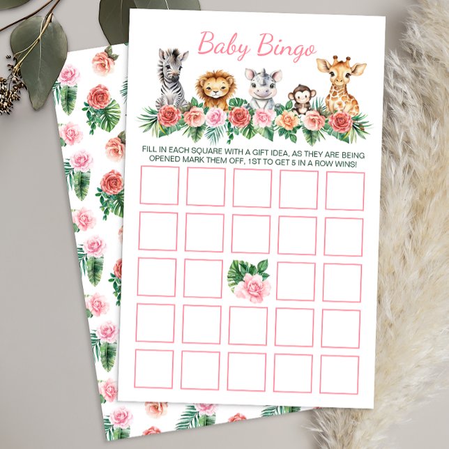 Safari Baby shower Bingo Game Kaart - Oerwoud Dier (Baby Bingo Game Card)