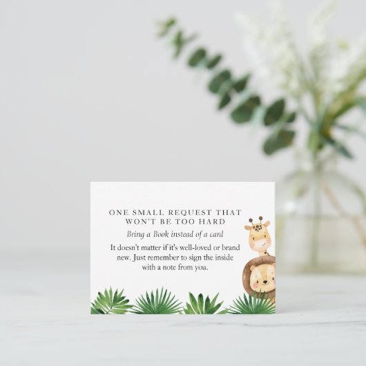 Safari Baby shower Book Request Enclosure Kaart (Staand voorkant)