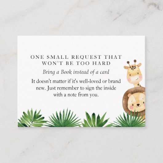 Safari Baby shower Book Request Enclosure Kaart (Voorkant)