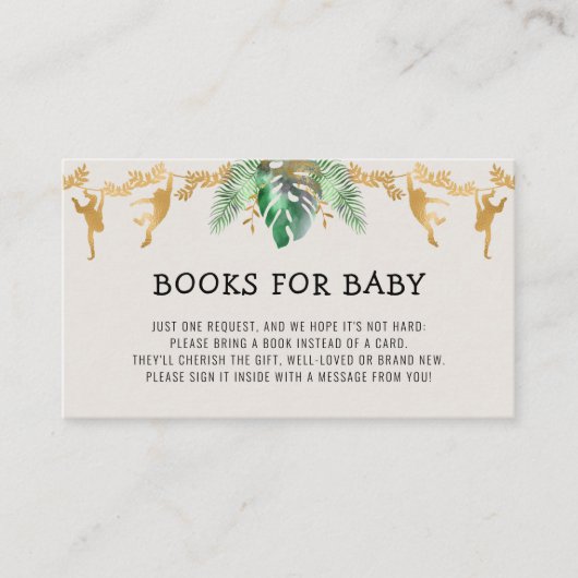 Safari Baby shower Book Request Green Gold Ecru Informatiekaartje (Voorkant)