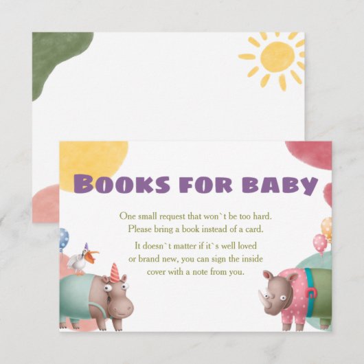 Safari Baby shower Books for Baby Kaart (Voorkant / Achterkant)