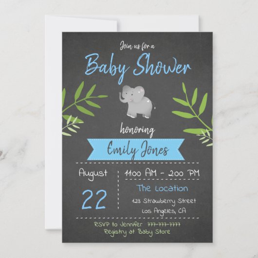 Safari Baby shower Boy Chalkboard Invitation Kaart (Voorkant)